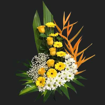 "Flower Basket with Roses, Gerberas, chrysanthemums and Fillers - Click here to View more details about this Product